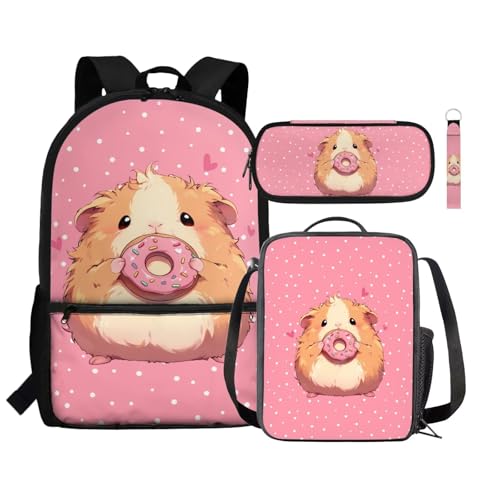 Zaino per bambini borsa termica per il pranzo portapenne astuccio da polso con cordino e portachiavi set 4 in 1 per il rientro a scuola Ciambella per criceti Taglia unica Zaini Daypack