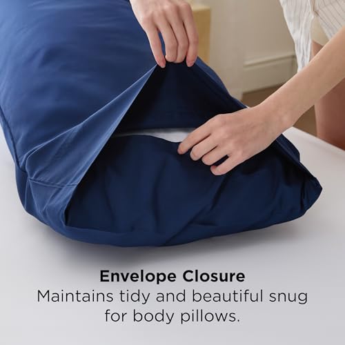 Image of Bedsure PureWoven Body Long Pillowcase, 100% Rayon Derived from Bamboo | Cooling Pillow Case, Similar to Silk Pillow Cover with Envelope Closure, Room Decor Gift, Navy, 20x54 Inches, 1 Pack