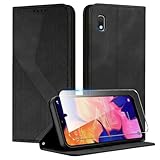 Coiwxmoi Cover per Samsung Galaxy A10 con 1 Vetro Temperato, Custodia Pelle PU con Carte, Magnetica Funzione Supporto, Case Protettiva a Portafoglio con Chiusura a Libro, Nero