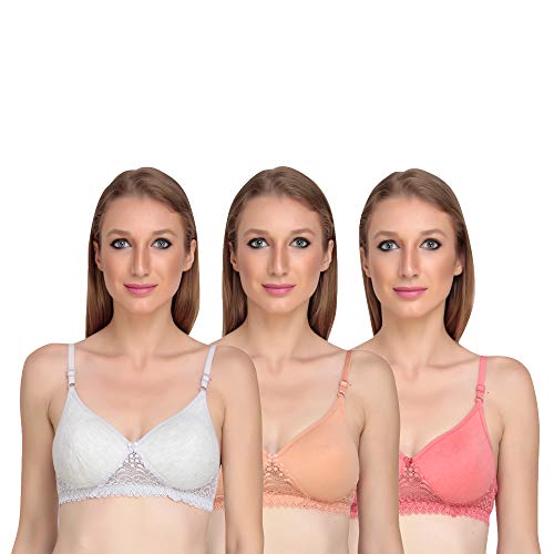 Image of Lace Padded Everyday Padded Bra for Women - Made of Pure Cotton Full Coverage Over Size Non Wired Pushup Soft Cup for T-Shirt Saree Dress Sports Garment for Daily Use Everyday