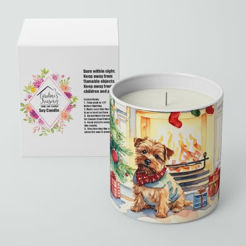 Caroline's Treasures Norfolk Terrier Cozy Christmas Decorative Soy Candle Nature Soy Wax Essential Oil Home Decor Ideal for Bedroom Kitchen Bath Office Gift, 10 oz
