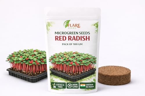 Image of Red Radish Microgreen Seeds, Chemical-Free, Non-GMO, 100 GM Pack with Free One Coco Disk, Grown in India, 7-10 Days Growing Period