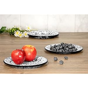 Red Co Set of 4 Enamelware Metal Classic 8 Round Salad Plate Black MarbleBlack Rim Splatter Design