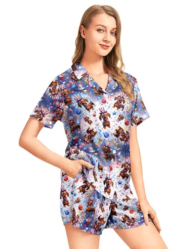 Image of Women's Pajama Sets Funny Pajamas for Women Set Comfortable 2 Piece Button Down Tops & Shorts Sleepwear Short Sleeve