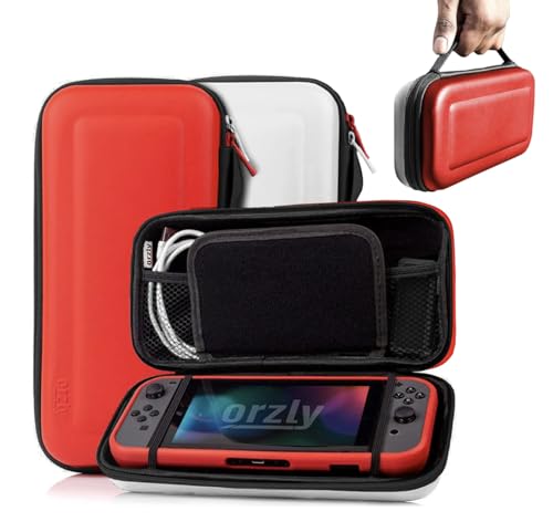 Image of Orzly Carry Case Compatible with Nintendo Switch and New Switch OLED Console -Protective Hard Portable Travel Carry Case Shell Pouch with Pockets for Accessories and Games (POKE)