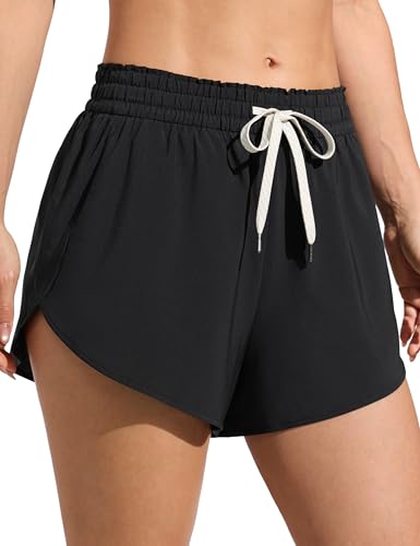 CRZ YOGA Relaxed Fit Dolphin Board Shorts for Women 3.5 - High Waisted Swim Beach Bathing Trunks Bottoms with Liner Black Medium