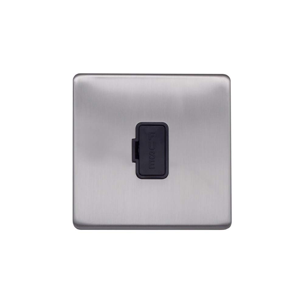Lieber Black Brushed Chrome 13A Unswitched Fuse Connection Unit - Insert Screwless