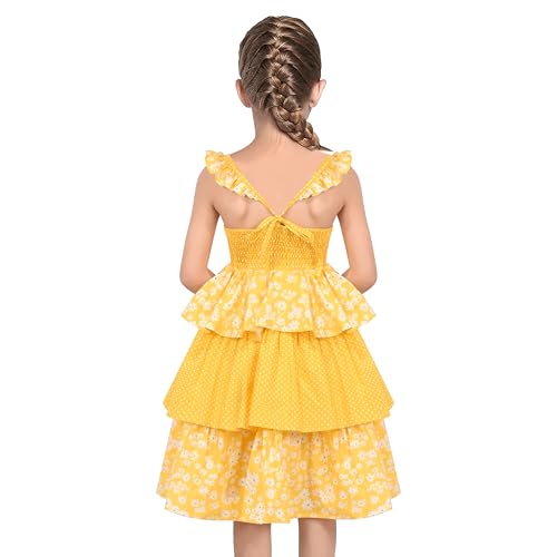 Sunny Fashion Girls Dress Spaghetti Gingham Ruffle Light Yellow Plaid