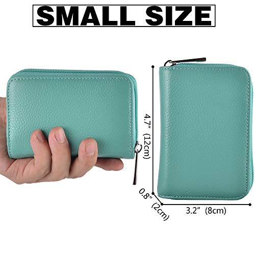 Image of Easyoulife Genuine Leather Credit Card Holder Zipper Wallet with 26 Card Slots (Teal)
