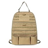 Car Seat Organizer with Storage System: Comes with one hook and loop closure compartment to put maps, iPad or other flat objects; With 9 rows of Molle straps, designed for attach extra useful ammo pouch, first aid pouch, flashlight pouch, water bottle pouch and dump pouches on the panel to extend your storage space