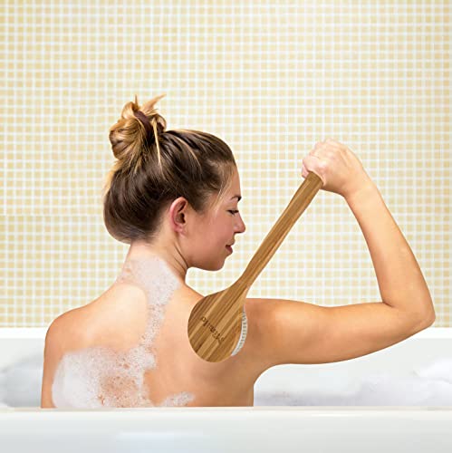 Minalo Best Bath Dry Body Brush -Natural Boar Bristles Shower Back Scrubber With Long Handle For Cellulite, Exfoliation, Detox #TOP5