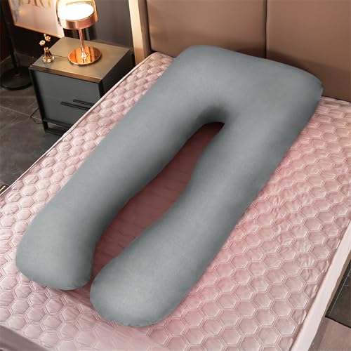 Image of Pregnancy Pillow Cover (ONLY Pillowcase) - U Shaped Pillow Case - Maternity Body Pillow Cover - Removable Soft Cotton Cover (Grey)