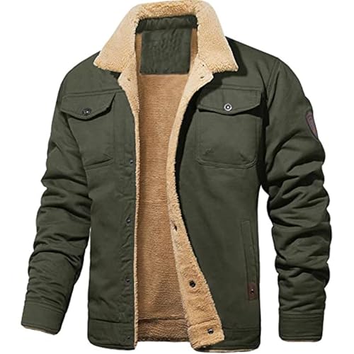 Manteau Western en Faux Daim Contre le Froid Veste Homme Chaude Vert S