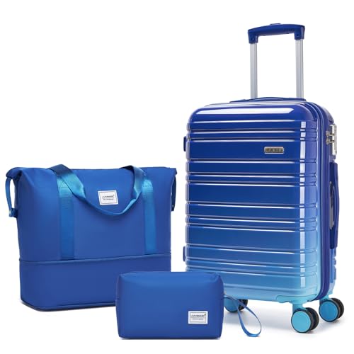 Image of LARVENDER Carry on Luggage 22x14x9 Airline Approved, 20 Inch Hardside Suitcase with Wheels TSA Lock, PC+ABS Lightweight Travel Luggage Sets for Women, Navy Glow, 3 Piece Set
