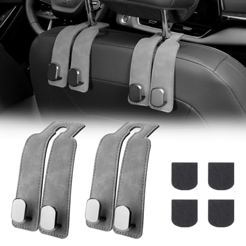 Cartist 車用シートダブルフック ヘッドレストフック 強化レザー＆金属製 スポンジパッド付き 両頭フック 車内収納用 車内収納 買い物 荷物かけ 携帯保護 後部座席 助手席 最大15kg耐荷重 多車種対応 アクセサリー 2セット (グレー)