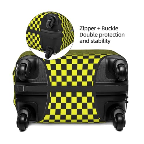 Yellow And Black Chessboard Pattern Elastic Travel Luggage Covers Dustproof Scratch-Resistant Suitcase Protector Fit 22-24 Inch2