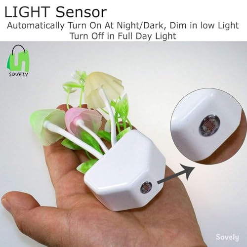 Image of SOVELY 3D LED Mushroom Night Lamp, Auto Sensor, Magic 3D LED Night Lamp with Plug Smart Sensor auto On /Off and Color Change Mushroom Flower Lamp Beautiful Illumination Night Lights for Bedroom