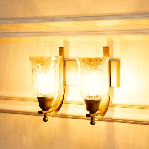 Image of Divine Trends Antique Brass Finish Double J Wall Light with Chimney Crackled Glass Golden Luster for Living Room, Bedroom, Home Decoration, Hotel Wall Lamp Pack of 1