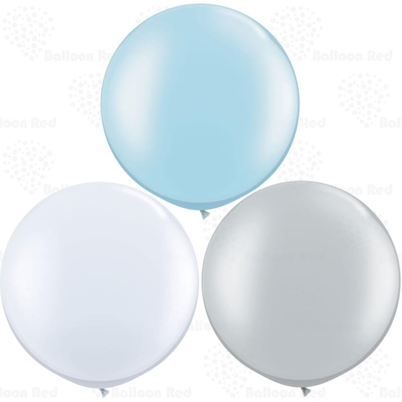Image of AFTERLOON Biodegradable Balloons 6 pcs 36 Inch Orb Perfect Round Giant Extra Large Baby Blue /White /Silver, Durable Thickened Strong Jumbo XL Big Helium Float, Baby Birthday Party