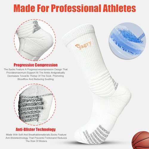 Elite Basketball Socks, Performance Cushioned Mid Calf Athletic Socks with Arch Compression for Football Hiking Running4