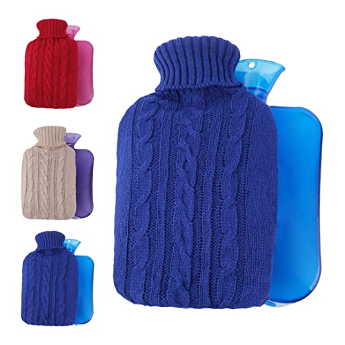 2 Liter Transparent Hot Water Bottle With Knitted Cover, Hot & Cold Therapy And Pain Relief, Ideal For Menstrual Cramps, Hand Feet Warmer, Neck And Shoulder Pain Relief, Gift Box (Blue) #TOP22