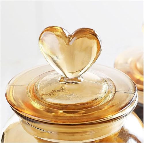 Image of MARTVIA Brown Glass Food Storage Jars with Glass Lids 1000ml Set of 6, Love Heart Handle Lid Jar for Home Kitchen,Flour, Sugar, Coffee, Pasta, Oats, Cookies, Snacks (Heart 1000 ML Jar, SET OF 6)