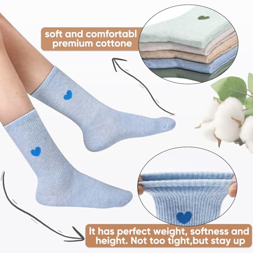 Image of Corlap Women's Cotton Crew Calf Socks - 5 Pairs Ankle High Dress Casual Socks, Fun Cute Heart Gifts for Mom Mother