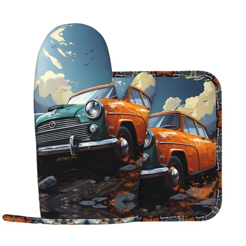 Haz un viaje en el coche, guantes de horno y soportes para ollas antideslizantes y resistentes a altas temperaturas, fáciles de limpiar y colgar.