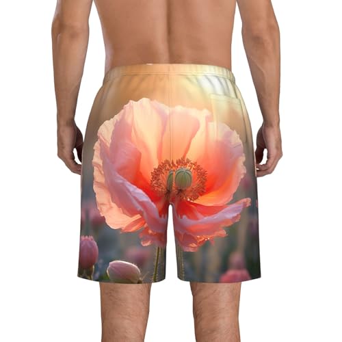 Pastel Poppies Print Mens Casual Shorts Drawstring Summer Beach Stretch Shorts Novelty Swimtrunks3