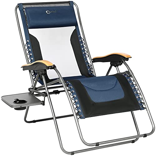 Portal Oversized Mesh Back Zero Gravity Reclining Patio Chairs, XL Padded Seat Folding Patio Lounge Chair with Adjustable Pillows and Cup Holder for Poolside Backyard/Lawn, Support 350lbs by Portal - Used condition - US$95.35