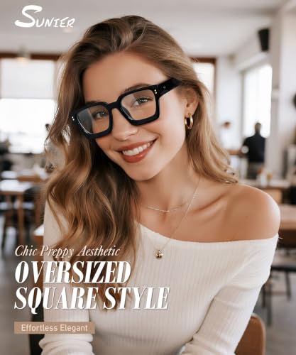Image of Sunier Oversized Thick Square Fake Clear Lens Glasses Women Men 100% UV400