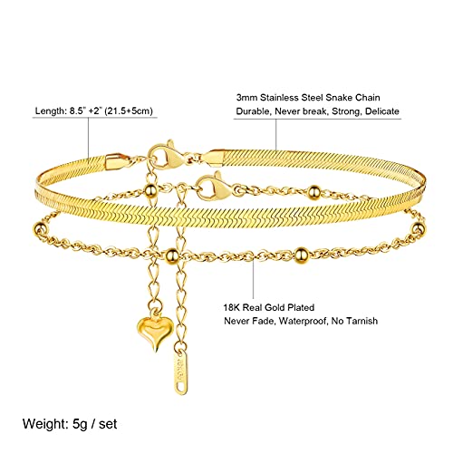 Image of Ankle Bracelets for Women,18K Gold Plated Layered Beads Snake Chain Anklet for Women,Summer Beach Dainty Anklets Foot Jewelry Gift