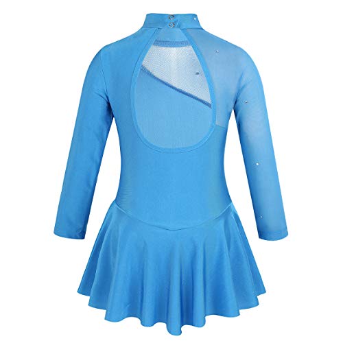 Dpois Kids Girls' One-Piece Long Sleeves Floral Lace Ice Figure Skating Leotard Dress Gymnastics Dancing Costume Blue (Tulle Splice) 5-6 #TOP1