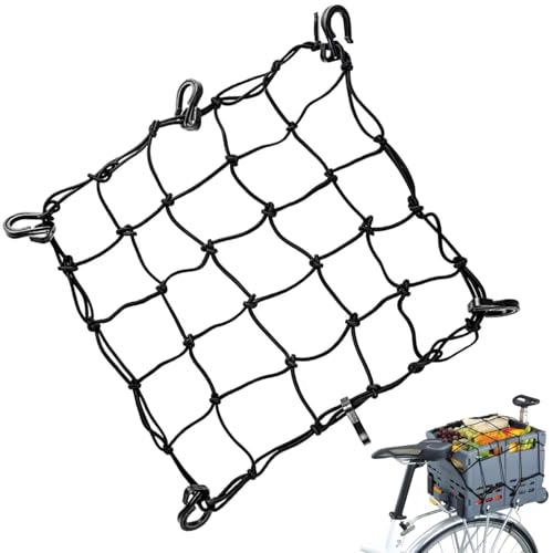 Bike Cargo Net for Bike Tote and Basket, Cargo Netting for Bike Storage, 15.7” x 15.7”, Expandable Bungee Net with 6 Hooks, Bicycle Accessories, Black Color