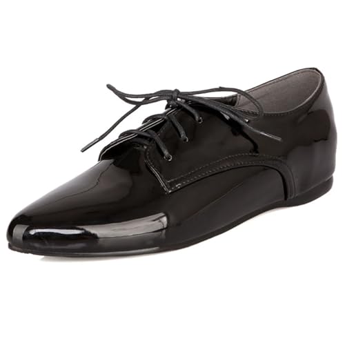 Gicoiz Puntiagudo Plano Zapatos Cordones Mujer Oxford Charol Oficina Trabajo Formal Comodo Formal Zapatos Clásica Brogue Negro Talla 38 EU-39Cn