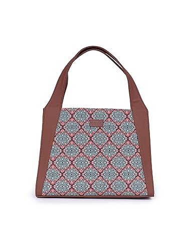 Image of ZOUK Printed Jute Handcrafted Vegan Leather Grey Women's Stylish Tote Bags | Trapezia Tote| Shoulder bag with double handle