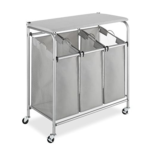 Whitmor 3 Section Rolling Laundry Sorter with Folding Station - Ironing Board