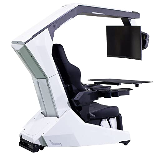 Imperatorworks R1 Pro White Computer Chair with Massage and Speakers and Support 3 Monitors White Structure