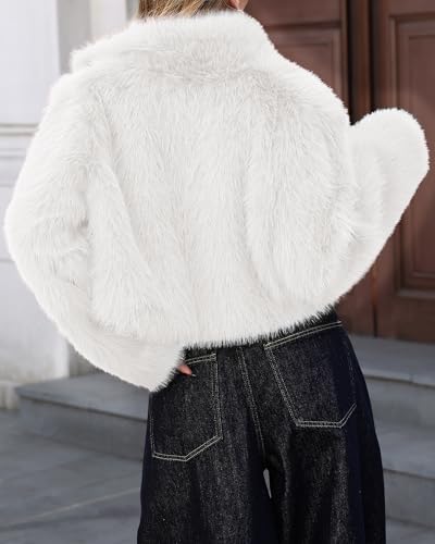 Womens Stand Collar Long Faux Fur Jacket Open Front Long Sleeve Fluffy Outwear Coat4