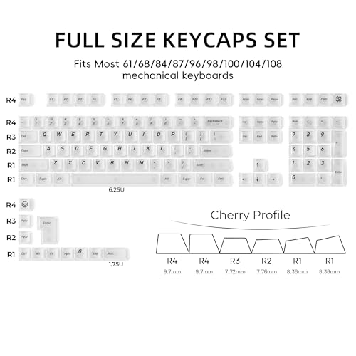 Image of HITIME XVX White Clear Keycaps,Transparent Keycaps 60 75 100 Percent,Ceramic Keycap Style, Shine Through Keycap, Cherry Profile Keyboard Key Cap Set for Mx Switches Mechanical Keyboard, 119 Keys