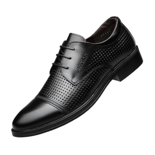 Summer Men's Hollow Leather Shoes Business mesh Breathable Casual Shoes Round Toe Versatile Leather Sandals Soft Sole Oxfords(Black,9)3