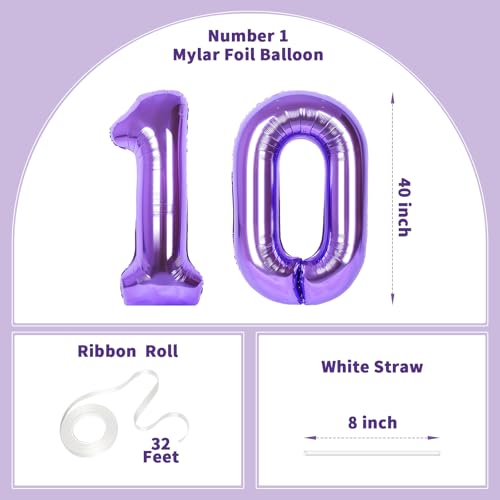 Image of Number Balloons for Birthday Decorations - 40 Inch Large Party Balloons 10, Purple Foil Number Balloons for Boys Girls, Balloons for Party Supplies
