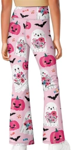 Ystardream Halloween Ghost Girls Bell-Bottom Yoga Pants High Rise Flared Trousers Tummy Control Athletic Leggings for Running Light Pink 7-8Years — view 3