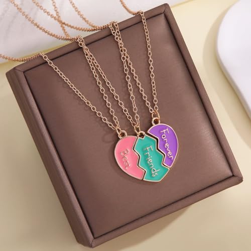BFF Necklace for 3 Best Friend Pendant Necklace Heart Broken Stitching Necklace 3 Way Friendship Matching Necklace for Women Friendship Necklace Jewelry3