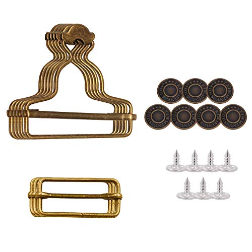 Trimming Shop 40mm Dungaree Buckles with Rectangle Slider Tri-Glide Buckles & No-Sew Jean Buttons for Suspender, Kids Overalls, Straps, Jumpsuits, Bronze, 10pcs Set