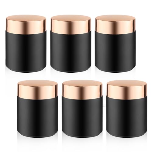 6 Pcs 200g/6.7oz Frosted Cosmetic Containers Glass Jar Empty Sample Jars with Rose Gold Lids for Cream Lotion Lip Balm Makeup - Black