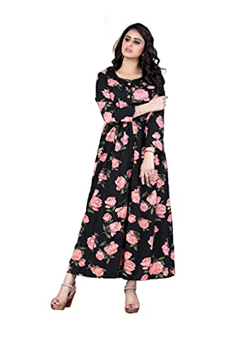 Image of H.E HAMZA ENTERPRISER Printed Crepe Material Brown Western Dress For Women