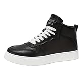 Minlaidian Men'S Outdoor High Top Fashion Sports Shoes Lace-up Breathable High Top Ankle Boots Non-slip Flat Skateboard Shoes (Black,12)