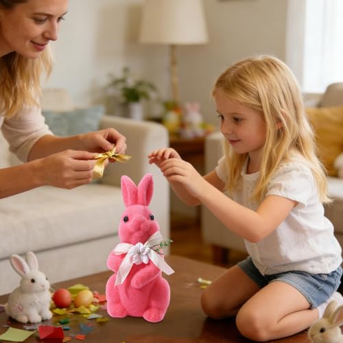 Décoration de lapins floqués haute finition avec pose naturelle pour intérieur chic