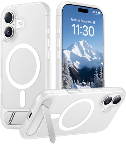 Image of Designed for iPhone 17 Case, [Built-in Invisible Kickstand][Compatible with MagSafe][Military Grade Shockproof] Slim Translucent Matte Phone Case 6.3 inch (Clear Matte)